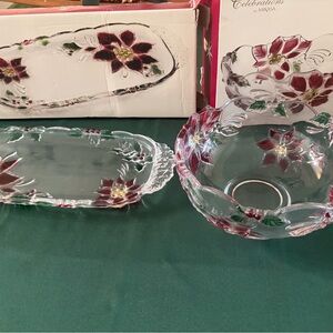 Mikasa Christmas Poinsettia Bowl & Canape Tray Set